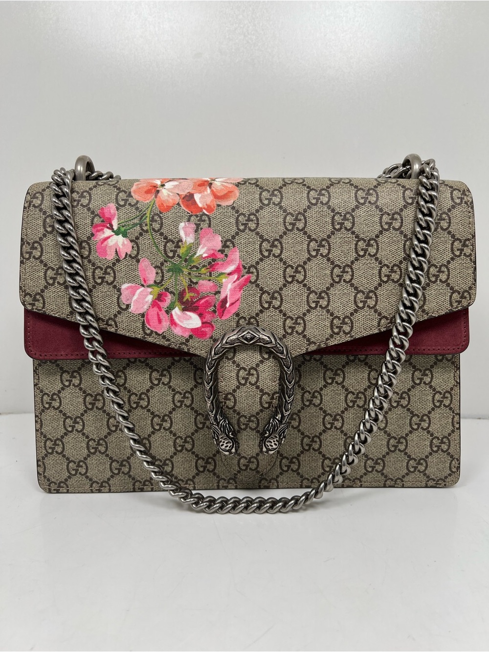 Gucci Dionysus GG Blooms Shoulder Bag large Brown/Red Suede/Leather spotless!